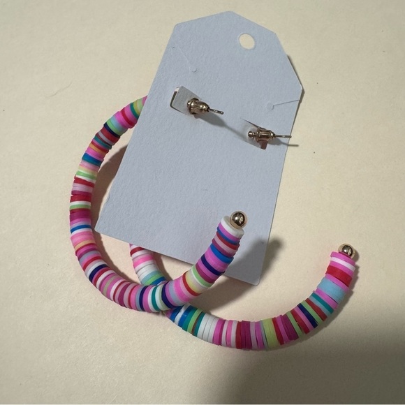 Colorful Bright Rainbow Hoop Earrings Summer Candy Boutique Beach Tropical - Picture 3 of 3